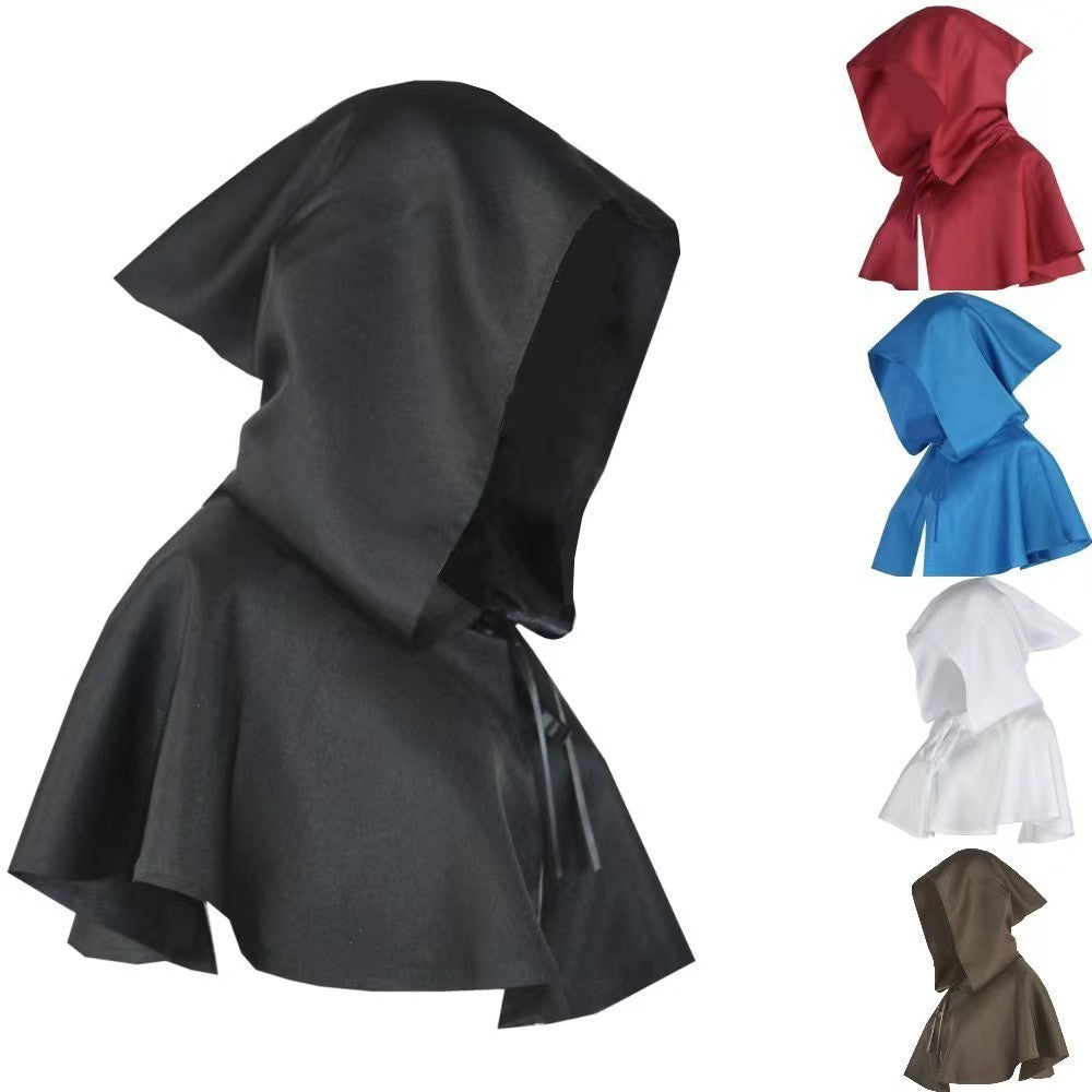 Halloween Cosplay Death Cloak Short Hooded Cloak Sorcerer Witch Costume Vampire Devil Wizard Black Cape Party Accessories 2025