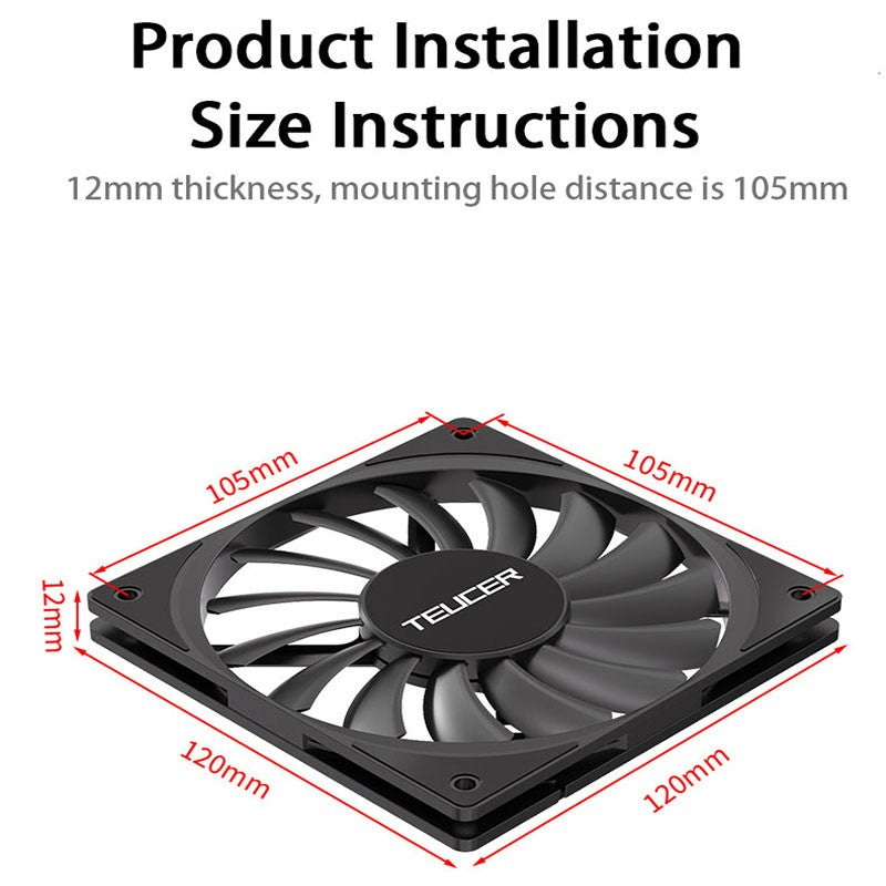 TEUCER TE-12012 Ultra-thin Cooling Fan 120x120x12mm Ultra-thin Size Low Noise 4PIN PWM For Desktop Computer CPU Cooler