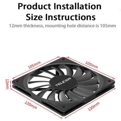 TEUCER TE-12012 Ultra-thin Cooling Fan 120x120x12mm Ultra-thin Size Low Noise 4PIN PWM For Desktop Computer CPU Cooler