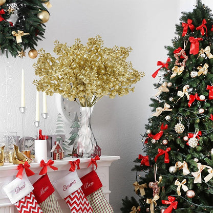 10/20Pcs Christmas Decoration Glitter Berries Artificial Flower Bouquet Christmas Tree Ornaments for Home New Year 2026 Decor