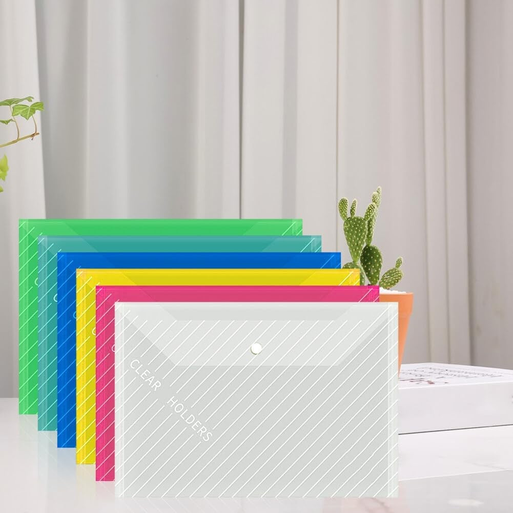 10 PCS Plastic Folders for Document, A4 Size Plastic Envelopes with Snap Closure, Clear File Folders Bags for School Office