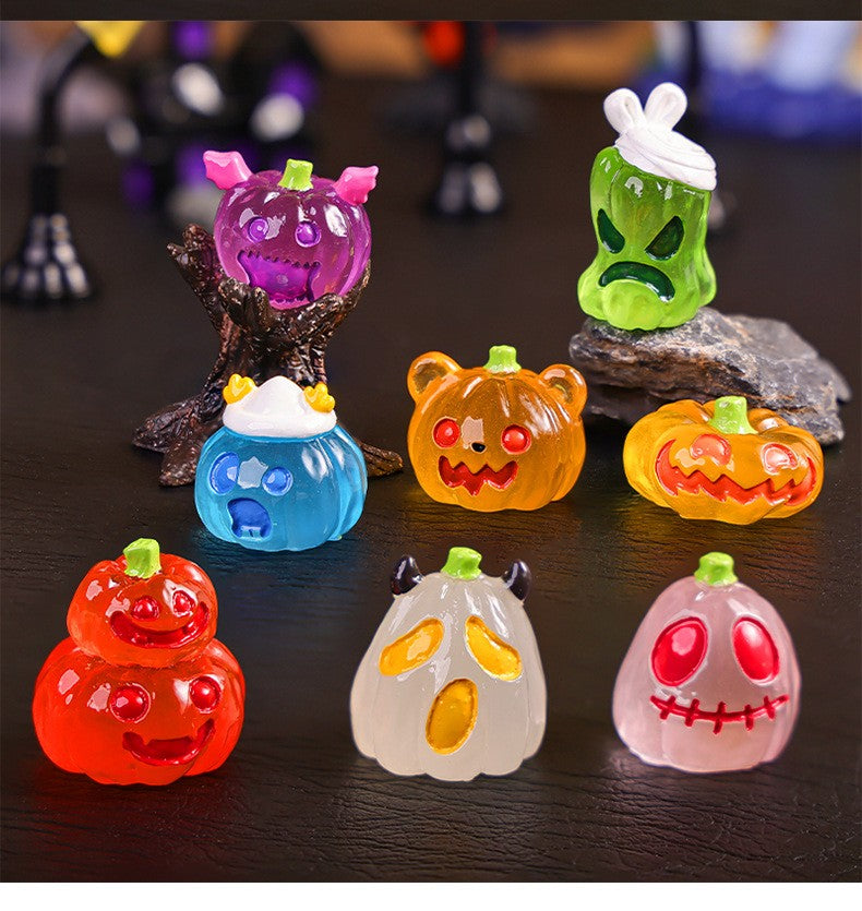8/16/24pcs Luminous Halloween Micro Landscape Miniature Figurine Resin Craft Mini Fairy Garden Ornament Pumpkin Ghost Decoration