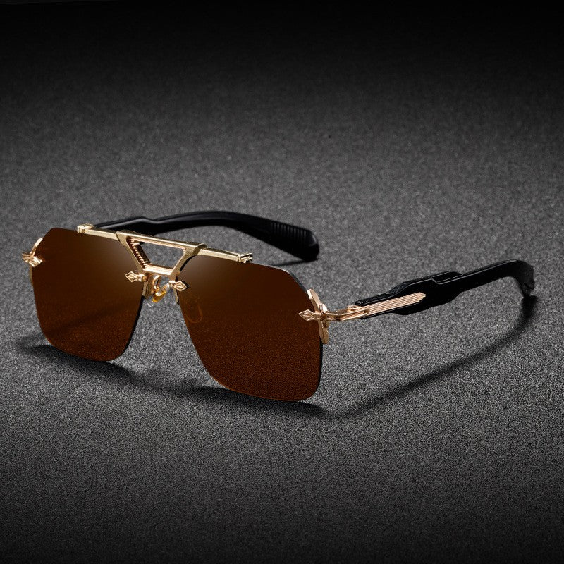 Novos Óculos de Sol Masculinos Steampunk Design de Haste Dupla Óculos de Piloto Sem Aro Proteção UV Óculos de Proteção Retrô