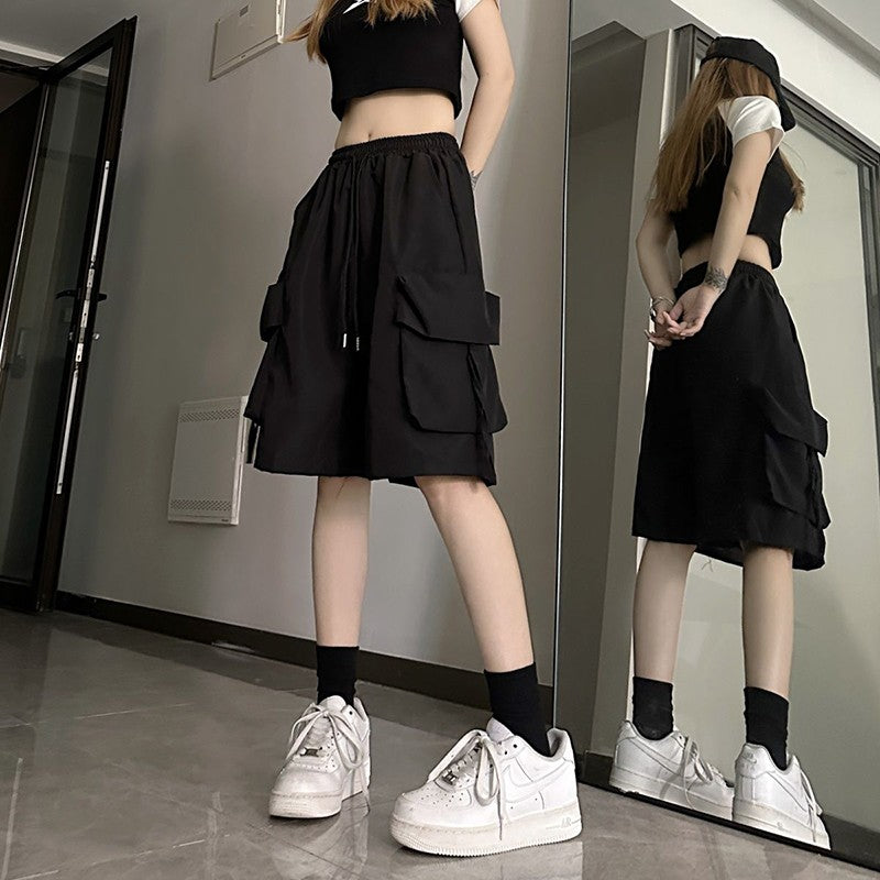 S-3Xl Y2K Cargo Shorts Women Harajuku Black Oversized Wide Leg Shorts Summer Streetwear Fashion High Waist Baggy Short Pants New