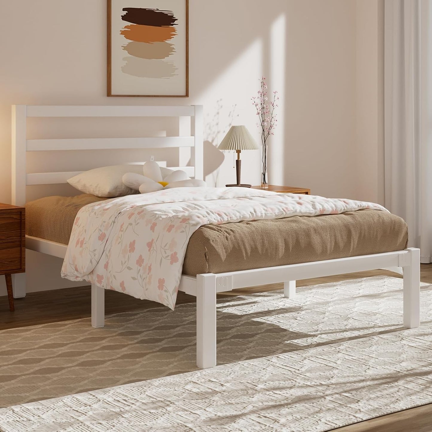Twin Size Bed Frame, Metal Platform Bed Frame with Headboard, Mattress Foundation with Spacious Underbed Storage, No Box Spring