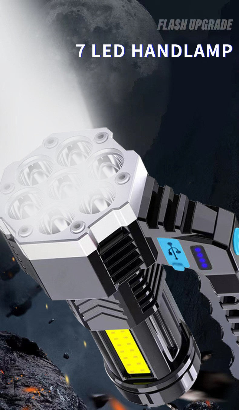 High Power Rechargeable Led Flashlights 7LED Camping Torch With Cob Side Light Lightweight Outdoor Lighting ABS Material