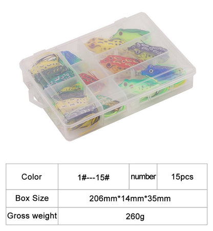 WEIHE 5pcs/15pcs iscas de pesca de sapo combo kit de iscas de pesca macias caixa de equipamento kits de pesca sapos de PVC unidade