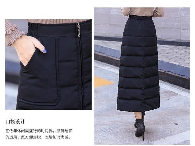 Saia de Algodão Quente de Inverno Grossa Feminina Outono Inverno Nova Saia de Algodão Para Baixo Calça Meia-Corpo 2025 Nova Saia de Inverno Vestido Longo