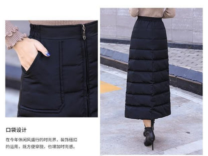 Saia de Algodão Quente de Inverno Grossa Feminina Outono Inverno Nova Saia de Algodão Para Baixo Calça Meia-Corpo 2025 Nova Saia de Inverno Vestido Longo