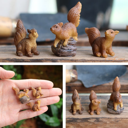 Miniature Fairy Garden Squirrels Set Miniature Forest Animal Figures Figurines Kit Mini Garden Supplies Bonsai Decorations