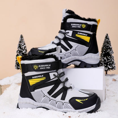 Kids Snow Boots Winter Fashion High Top Warm Plush Comfortable Anti Slip Stable Walking Shoes Boys Outdoor Sneakers Size 30-40