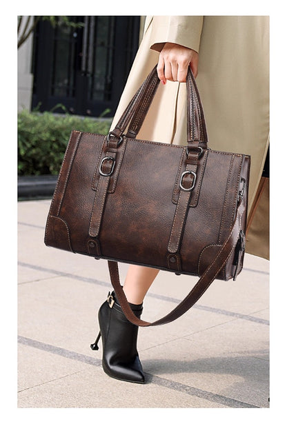 retro style women's handbag simple PU versatile shoulder bag for women large-capacity tote bag lady commuting crossbody bag