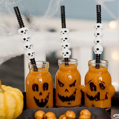 5Pcs Halloween Straws Reusable Plastic Pumpkin Skull Straw 2025 Halloween Bar Party Decoration Supplies Beverage Ornaments