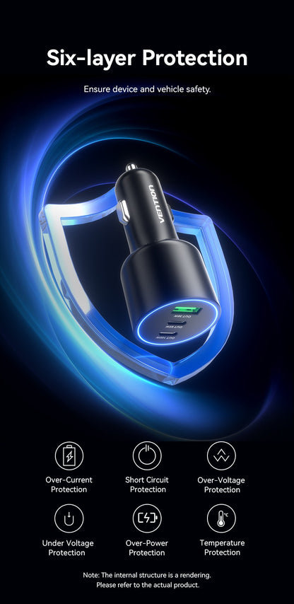 Carregador Veicular Vention 165W USB C 12V 3 Portas PPS PD 45W para Samsung S25 iPhone 17 16 Macbook PD QC3.0 Adaptador de Carregamento Rápido 100W