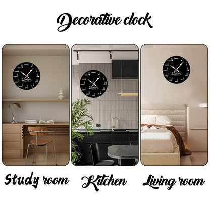 Music Note Wooden Round Silent Hanging Wall Clock, Suitable For Living Room, Office, Study Room, Bedroom, Home Decoration
