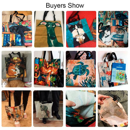 Bolsa Casual Estampada Gatinho Colorido, Mochila Reutilizável da Moda, Bolsa Multifuncional, Sacola de Compras Estampada 40x40cm