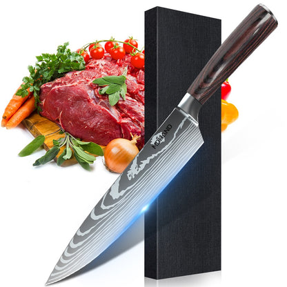 MDHAND 1-10PCS Chef knife Japanese Kitchen Knives Set Professional Laser Damascus Pattern Stainless Steel Cleaver Slicer Knife