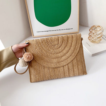 Handmade Ladies Straw Woven Bags Women Summer Holiday Beach Casual Clutch Purse Elegant Shoulder Handbag Raffia Envelope Wallets