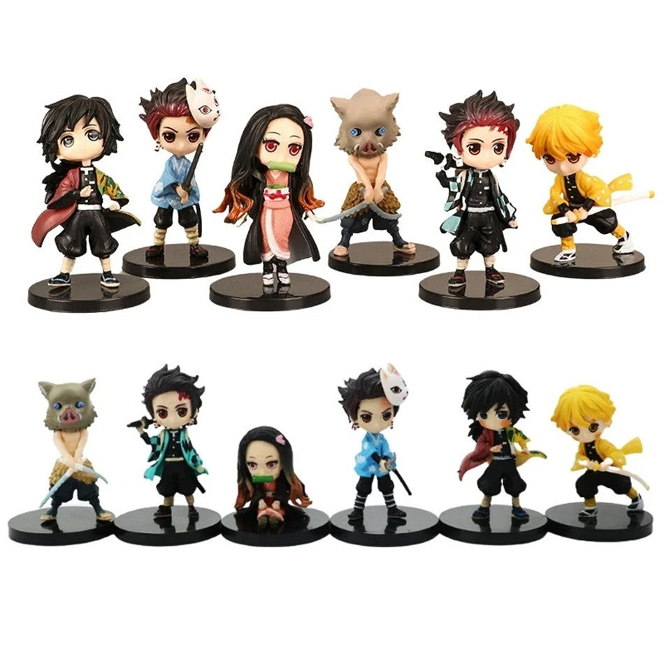 6 unidades Anime Demon Slayer Boneco Nezuko Tanjirou Zenitsu Inosuke Kyoujurou Giyuu Kawaii Qposket Boneco PVC Modelo Brinquedo Presente Colecionável
