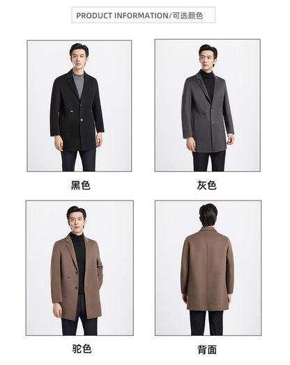 Men's 100% Wool Blend Overcoat - British-Inspired Mid-Length Trench Coat for All-Weather Smart Casual Wear