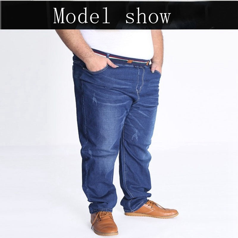 Autumn plus size casual jeans fashion men's pocket elastic waist straight plus size high elastic jeans.