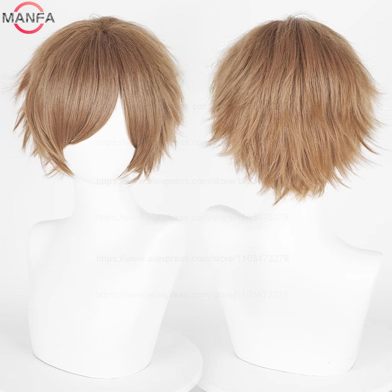 Anime 30cm Curta Reta Peruca Cosplay Preto Branco Verde Marrom Roxo Azul Cinza Vermelho Dourado Homens Mulheres Cabelo Sintético Resistente ao Calor
