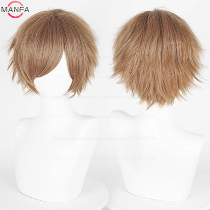 Anime 30cm Curta Reta Peruca Cosplay Preto Branco Verde Marrom Roxo Azul Cinza Vermelho Dourado Homens Mulheres Cabelo Sintético Resistente ao Calor