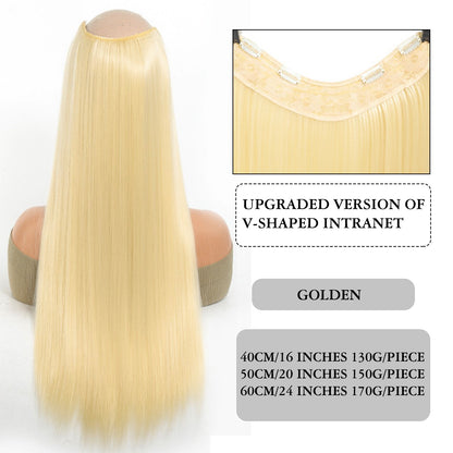 Difei 16-24 inch Synthetic Long Straight Hair Extension Piece Fashion Accessories Women's Clip Hair V-shaped Wig Piece