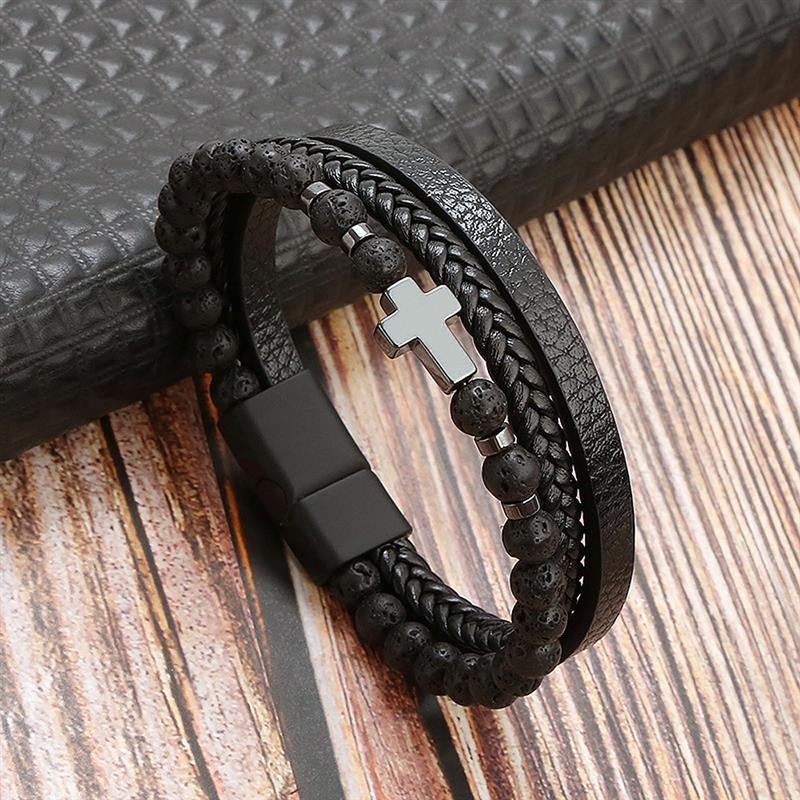 Moda Trançada Corda Tecida Camadas Couro Masculino Pulseiras Punk Metal Magnético Bracelete para Amigo Charme Joias Presentes