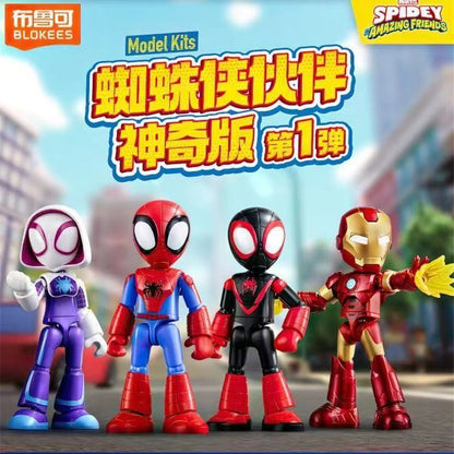 Em estoque, Blokees Genuínos Marvel Spidey Amazing Friend Homem-Aranha Miles Homem-Formiga Boneco Anime Action Figure Colecionáveis Brinquedos Modelo