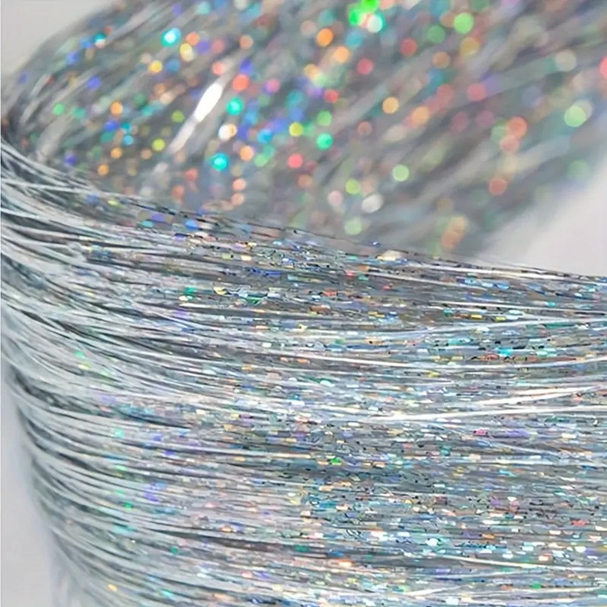 12 unidades/1 pacote 50 cm de extensões de cabelo sintéticas brilhantes, presilhas de cabelo cintilantes para trançar e enfeitar a cabeça de mulheres