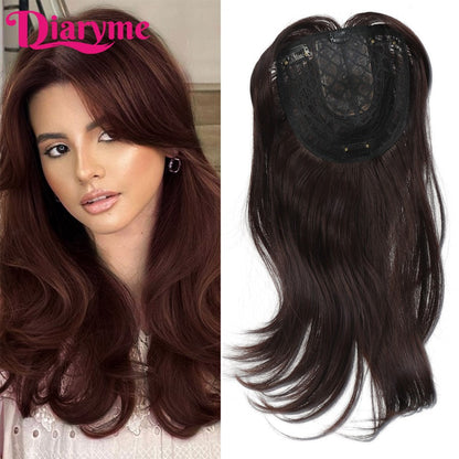 Cabeça Topo Pedaço de Cabelo Falso Sintético Liso Peruca Topper Reedição Bloco Toupee Substituição Peruca Clipe Em Extensões de Cabelo Cabelo Falso