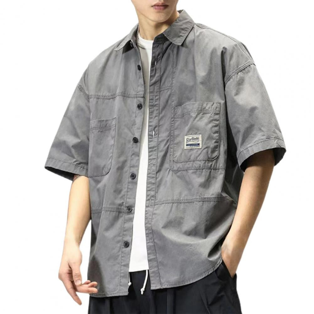 Men Cargo Shirt Lapel Casual Cardigan Hip Hop Buttons Single-breasted Cardigan Multi Pockets Cool Summer Men Tops Men Shirt