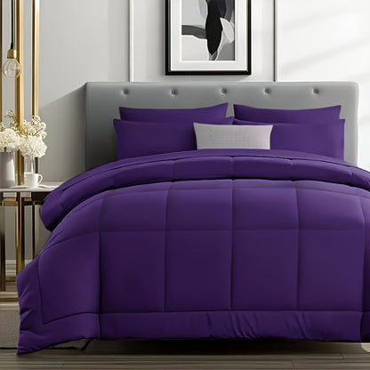 Edredom Xadrez Luxuoso de 5/7 Peças, Microfibra Macia, Respirável, Fácil de Cuidar para Todas as Estações, Conjunto de Cama com Alternativa de Pena de Ganso