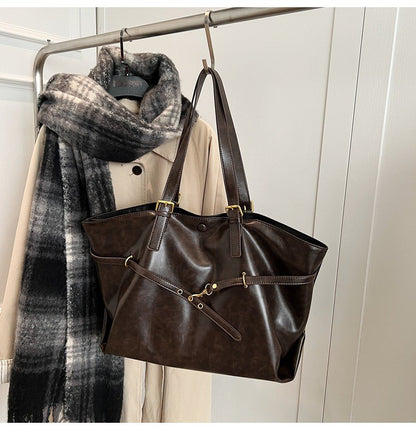 Retro Big PU Leather Shoulder Bag for Women 2025 Winter Trend New Y2K Fashion Handbags Females Travel Luxury Tote Bag  bolsas