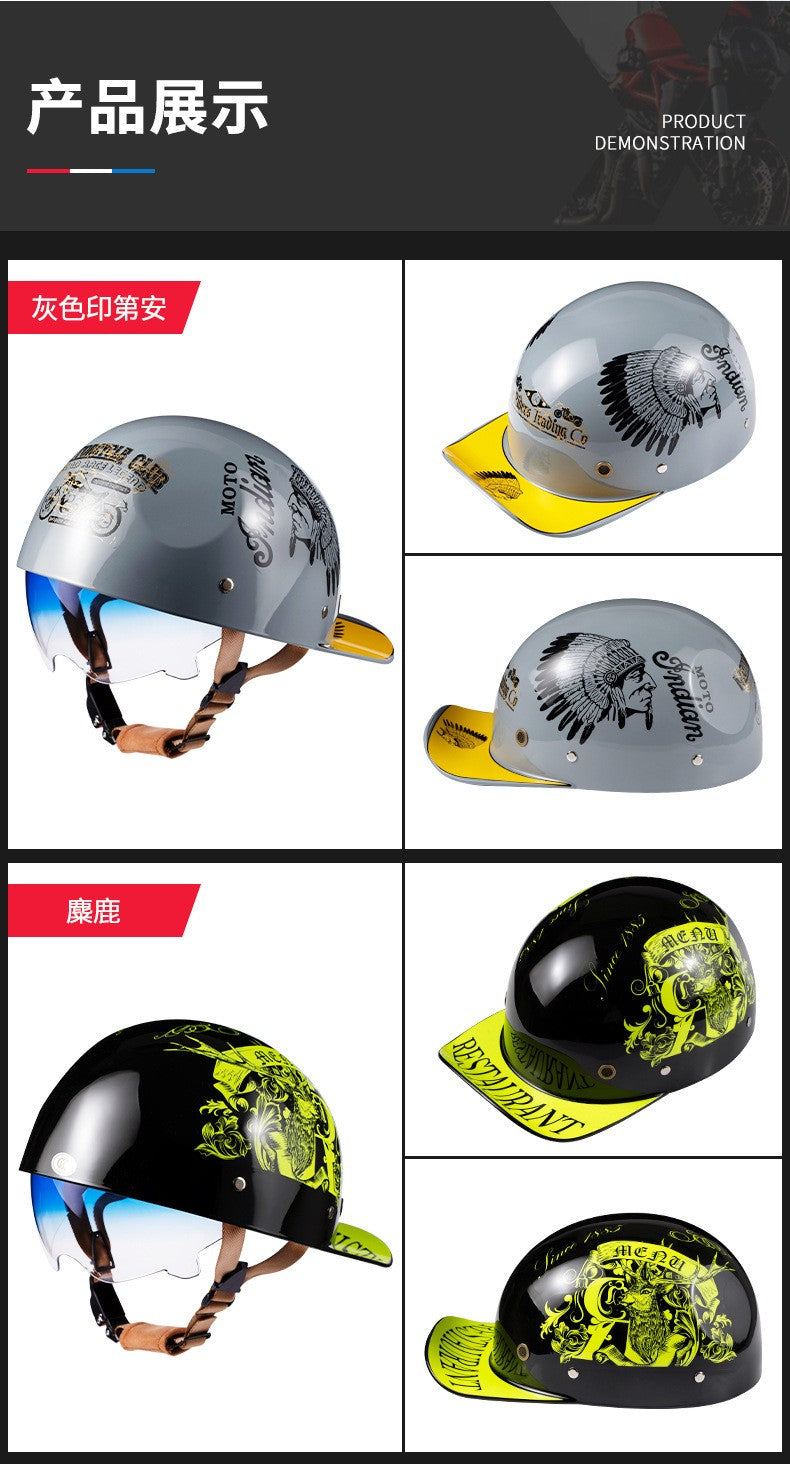 Boné de beisebol com personalidade retrô de gângster para homens e mulheres, capacete de motocicleta, capacete de beisebol, capacete de carro elétrico, meio capacete