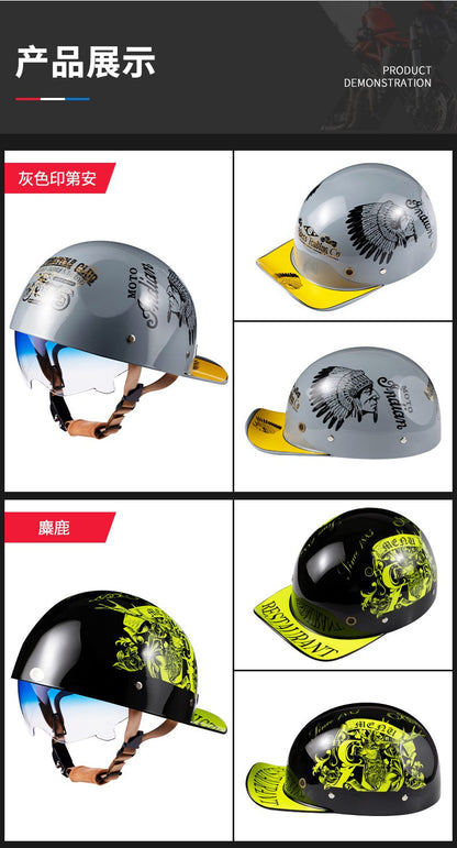 Boné de beisebol com personalidade retrô de gângster para homens e mulheres, capacete de motocicleta, capacete de beisebol, capacete de carro elétrico, meio capacete