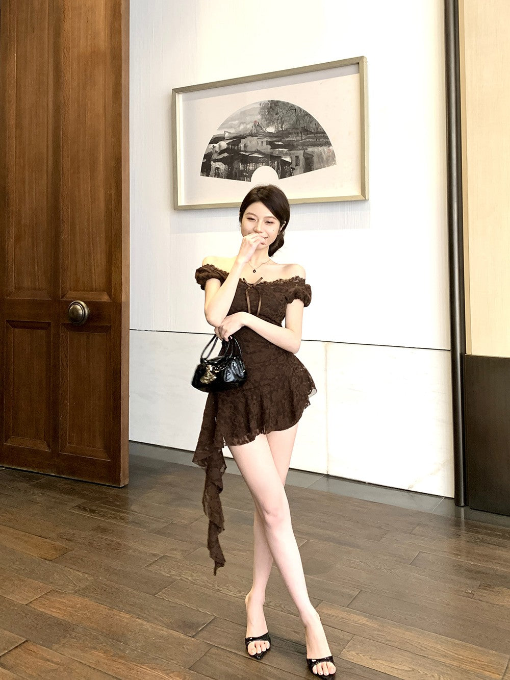 V Neck Lace Trim Shift Dress Women Summer Modern Heritage Aesthetic Youthful Chic Figure Flattering Day to Night Dress