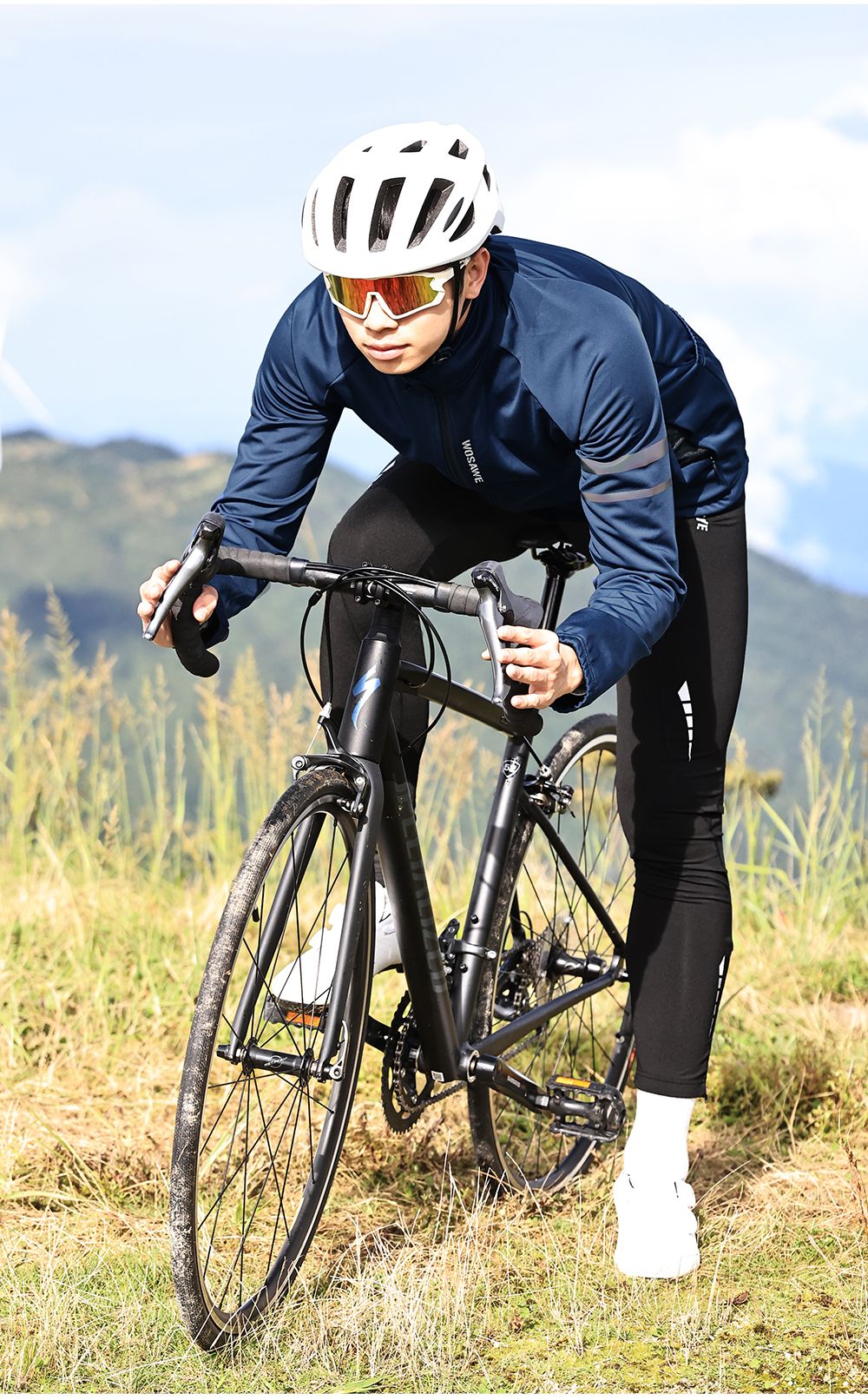 WOSAWE Winter Cycling Jacket Mens Fleece Warm Long Sleeve Bike Jacket Thermal Fabric MTB Bicycle Jersey Long Jersey