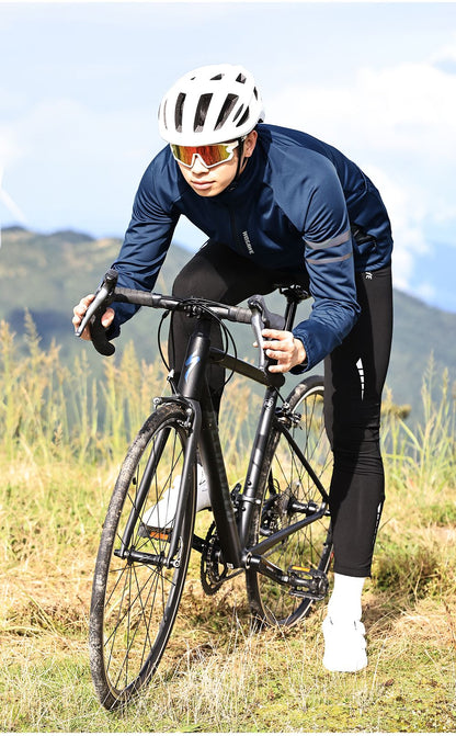 WOSAWE Winter Cycling Jacket Mens Fleece Warm Long Sleeve Bike Jacket Thermal Fabric MTB Bicycle Jersey Long Jersey