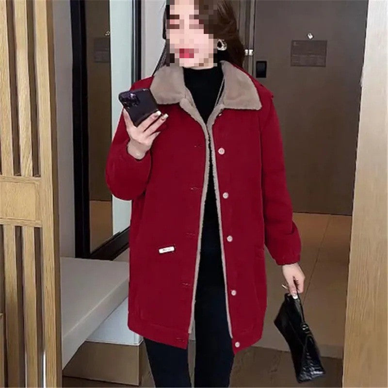 Plus Size Plus Size Fleece Lined Jacket Women's Winter Fashion Loose Coat Mid-Length High Quality Jacket for Mature Women
