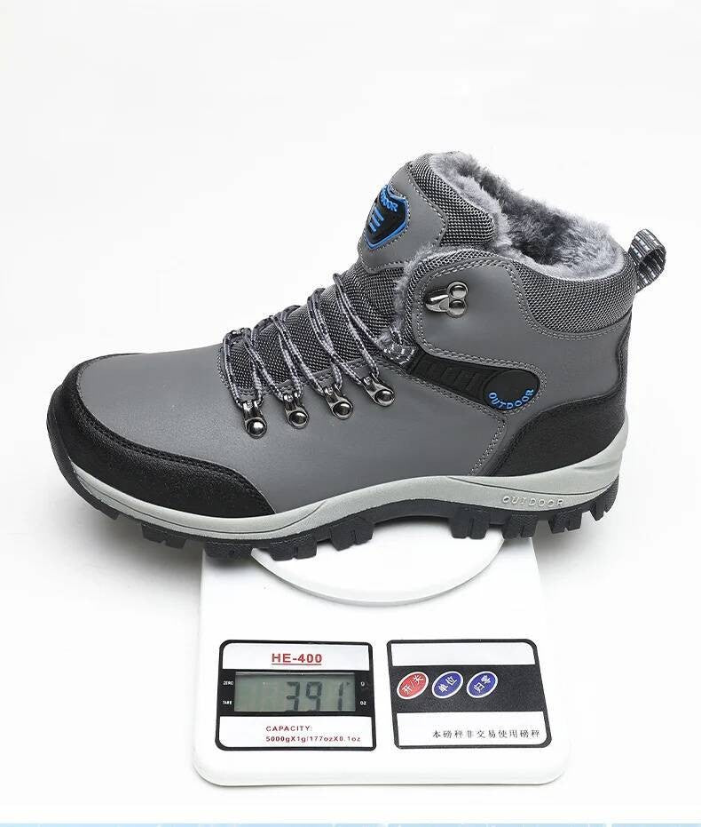 Botas de inverno masculinas com pele quente, antiderrapantes, sapatos casuais de trabalho masculinos, tênis de couro impermeáveis, botas de cano alto, tamanhos grandes