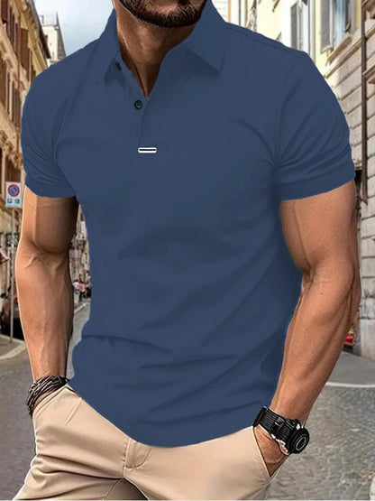 Men's solid color short-sleeved button-down lapel T-shirt casual top
