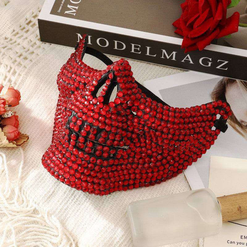Rhinestone Cat Masquerade Mask, Full Crystal Cat Face Half Mask for ManWomen, Halloween Costume, Prom, Wedding, and Themed Party