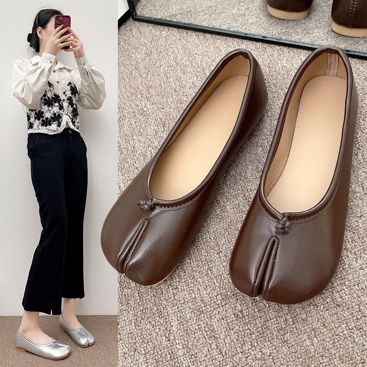 Japanese Style Tabi Ninja Shoes Women Cozy Leather Flats Split Hoof Toe Loafers Femme Mary Jeans Mocasines Ladies Ballerina Shoe
