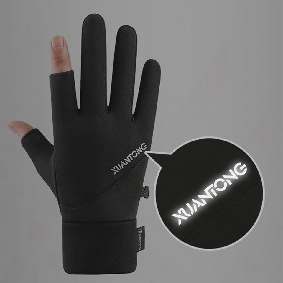 GOBYGO 1Par Luvas de Inverno com Forro de Lã para Aquecer, Luvas de Ciclismo Antiderrapantes de Silicone, Luvas de Pesca Touchscreen com Dois Dedos Expostos