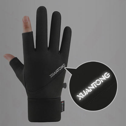 GOBYGO 1Par Luvas de Inverno com Forro de Lã para Aquecer, Luvas de Ciclismo Antiderrapantes de Silicone, Luvas de Pesca Touchscreen com Dois Dedos Expostos