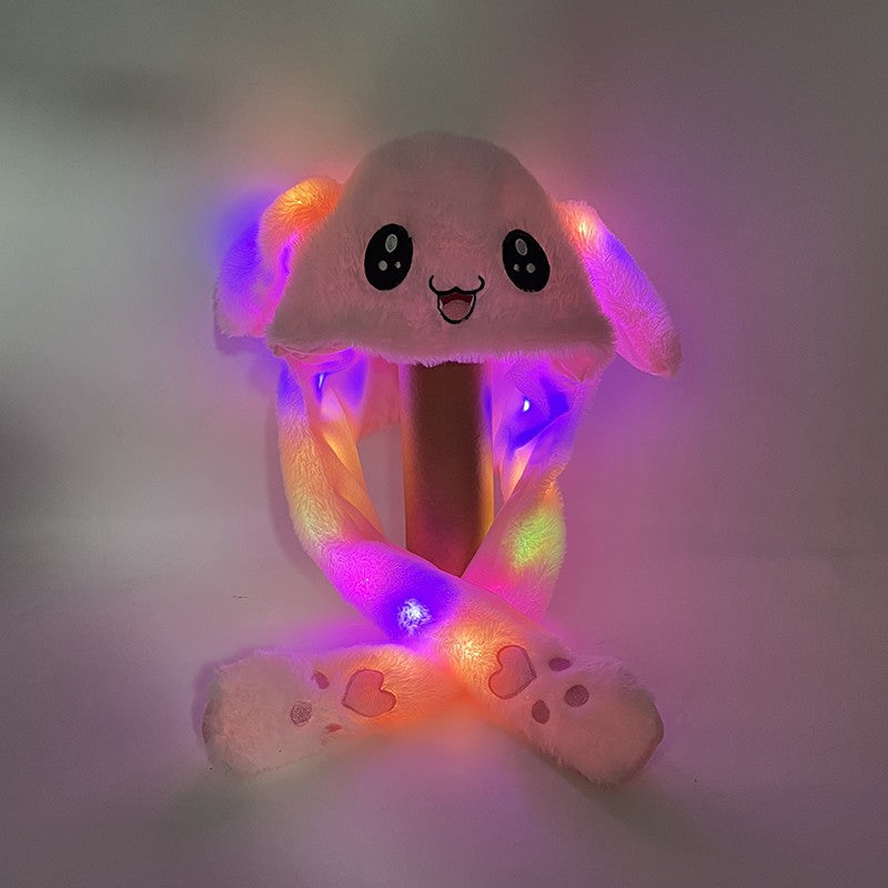 LED Plush Rabbit Hats Glowing Bunny Ears Hat With Moving Ears Cute Spring Cap Adult Children Funny Gift Cosplay Costume