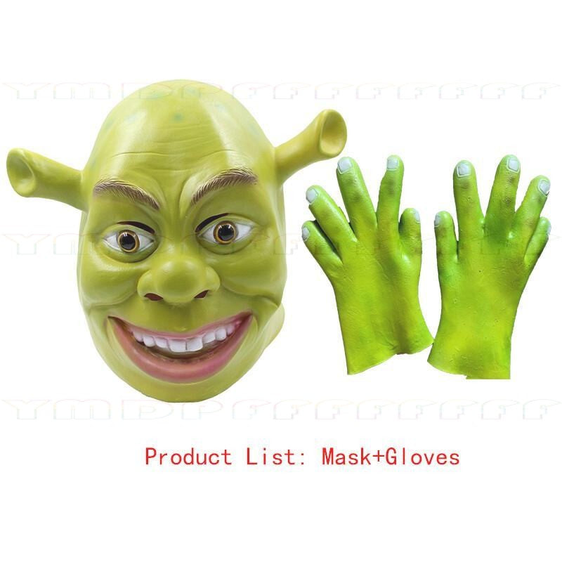 Movie Green Monster King Shrek Cosplay Mask Headset Gloves Halloween Makeup Ball Party Funny Adult Latex Cartoon New