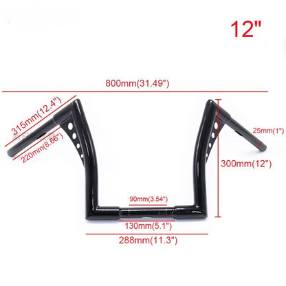 Guidões de motocicleta Glide de 10/12/14/16 polegadas para Harley 883 883n 883XL 1200 Hardman Soft Tail HONDA Iron Horse